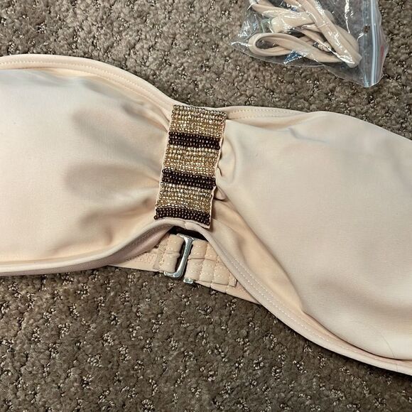 Forever 21 Nude beaded detail bandeau bikini. size L, NEW - Picture 3 of 4